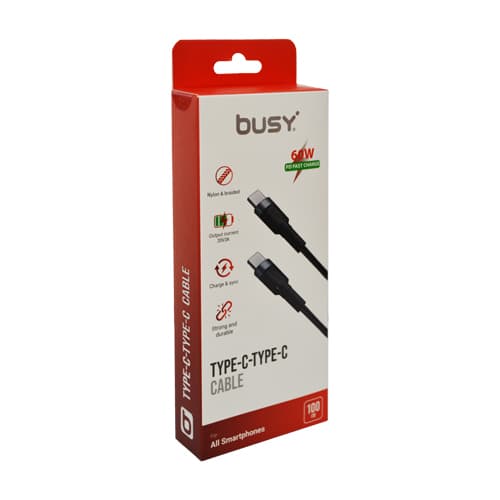 Busy pleteni kabal tip C 60W 1m crni 50772