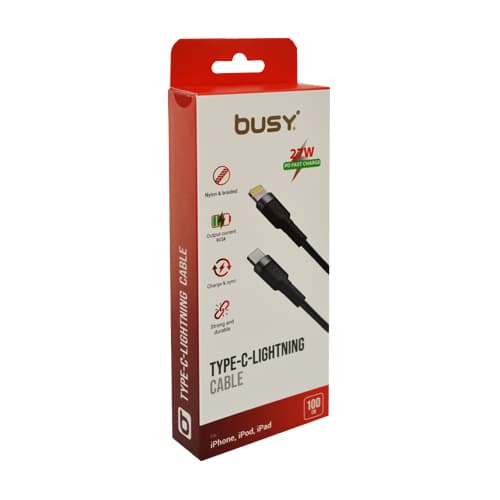 Busy pleteni kabal tip C 27W 1m crni