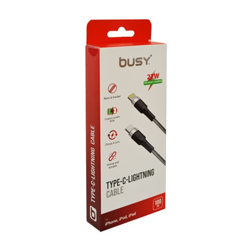 Busy pleteni kabal tip C 27W 1m srebrni