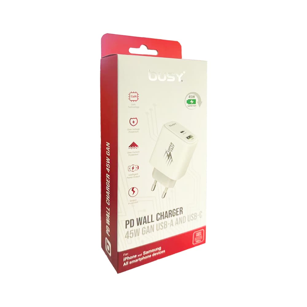 Busy Zidni punjač dual USB 45W GAN-51075