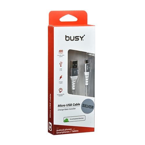 Micro USB kabl 1,8m pleteni Srebrni Busy - 506951